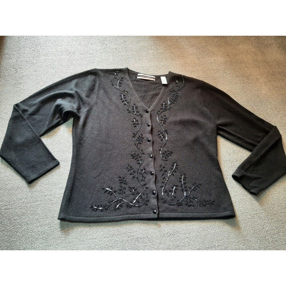 Amanda Smith Sweater Large L Black Beaded Long Sleeve Acrylic